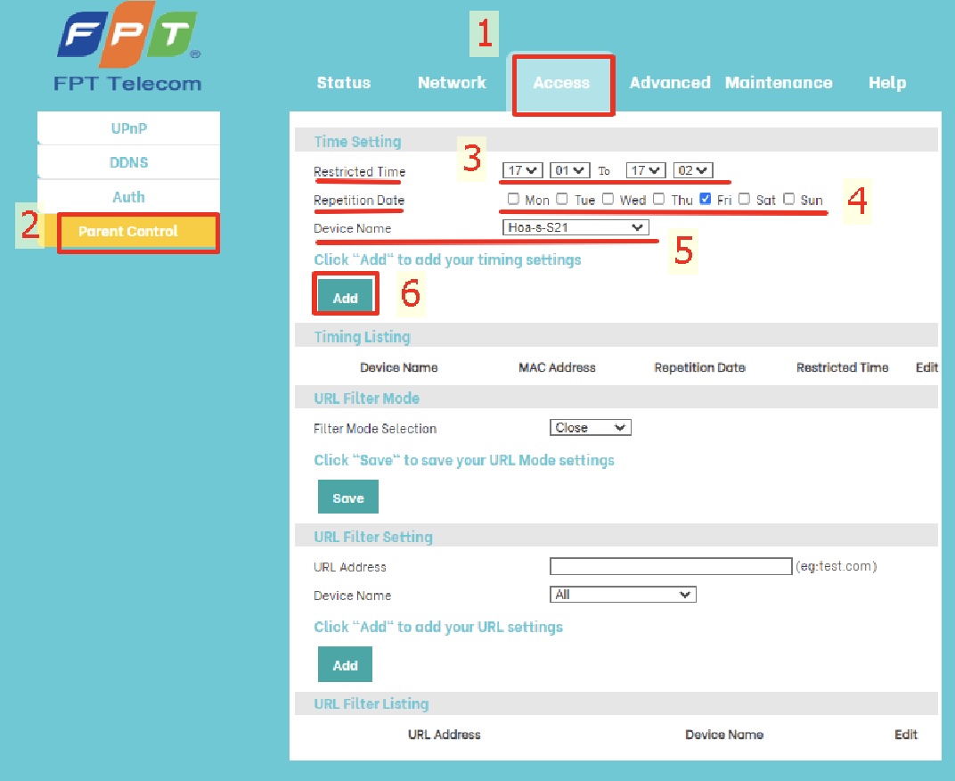 Cấu hình Parent Control 
 